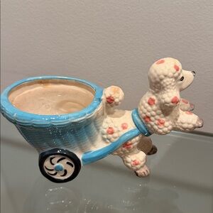 A Poodle pulling a cart, a planter. Made in Japan. Mid-20th century. Charming